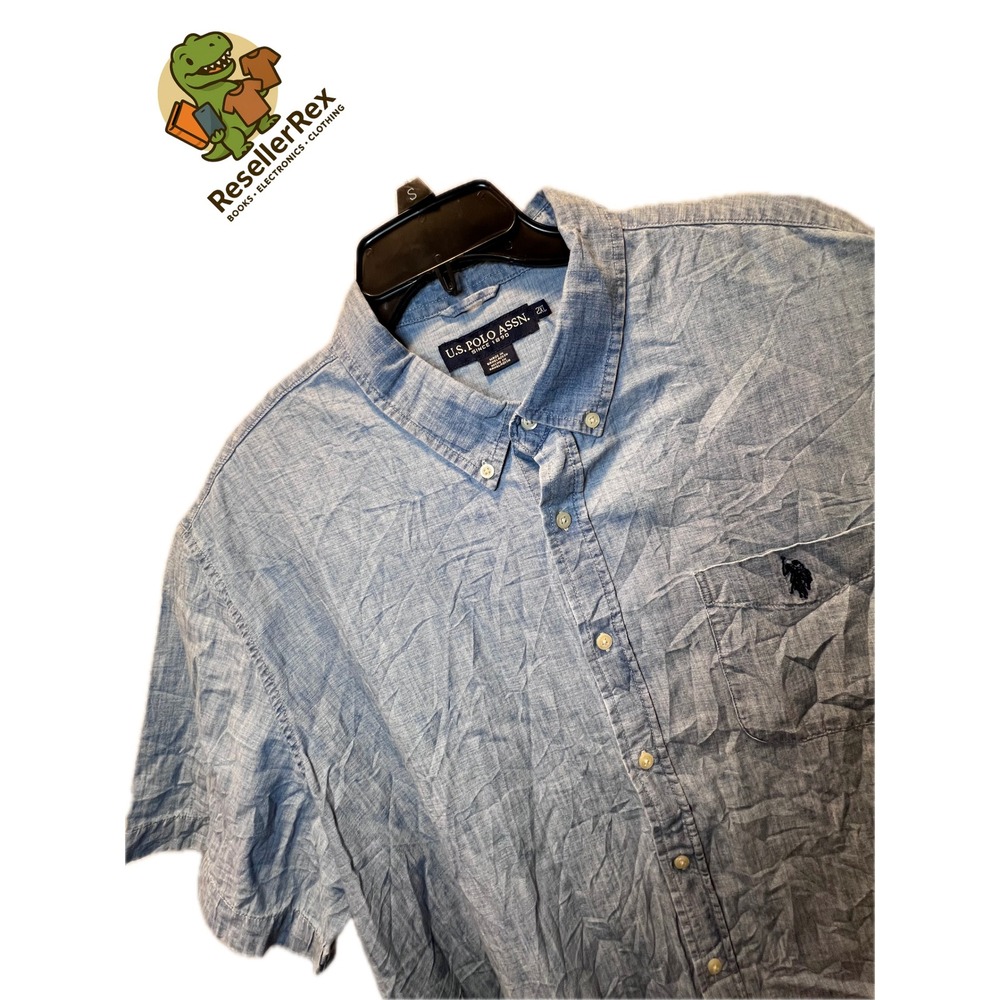U.S. Polo Assn. Men's 2XL Blue Chambray Short Sleeve Button Down Shirt NWT NEW